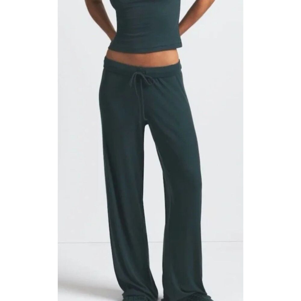 RARE SKIMS NWT Soft Lounge Pants Cypress Ribbed Wide Leg Large
